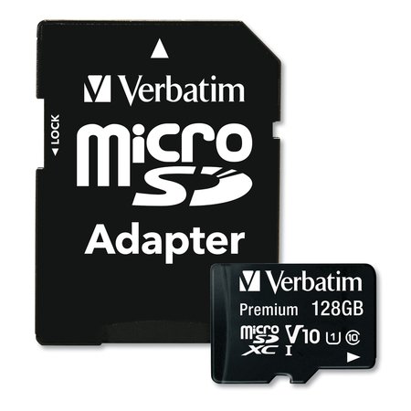 Verbatim 128GB Premium microSDXC Memory Card w/Adapter, Up to 90MB/s Read Speed 44085